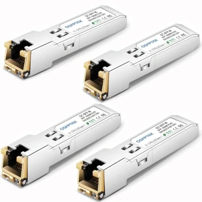 Immagine di QSFPTEK (4 Pezzi) 1000BASE T SFP RJ45 Copper Modulo 1.25G Transceiver per Cisco GLC T/SFP GE T, Ubiquiti UF 1G, Mikrotik, Supermicro, altri switch aperti, fino a 100m