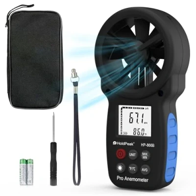 Immagine di HoldPeak Anemometro Digitale 866B, Misuratori del Vento,Temperatura Vento,Max/Min,LCD Retroilluminato,qualità dell&#039;Aria e Flusso d&#039;Aria per Windsurf,Kitesurf,Vela,Surf,Pesca