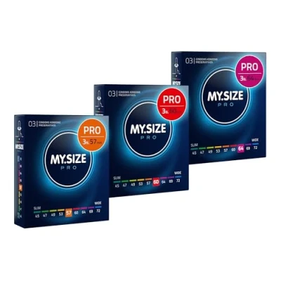 Immagine di MY.SIZE preservativi PRO da 4,5,6 57,60,64 mm, Large &amp; XL, 3x3 Misura perfetta e una dimensione adatta a tutti