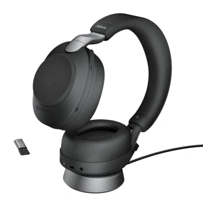 Immagine di Jabra Evolve2 85 Wireless PC Headset With Charging Stand Noise Cancelling UC Certified Stereo Headphones Long Lasting Battery, Tutte le piattaforme, Nero, Supporto incluso