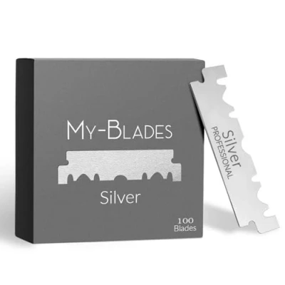 Immagine di My Blades Silver 100 monolame da rasoio in acciaio tedesco, semi lame temprate con ghiaccio per rasoi
