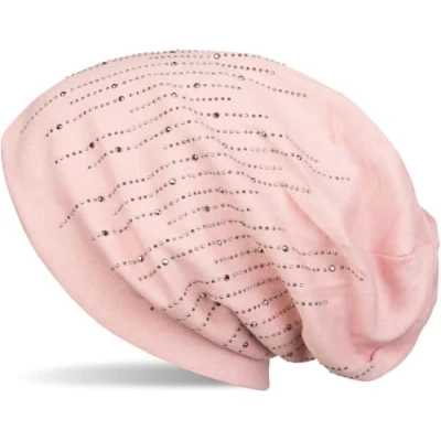 Immagine di styleBREAKER Cuffia Beanie con Strass e Borchie in Elegante Design a Righe, Slouch longbeanie, Unisex 04024086, Colore:Grigio Pois