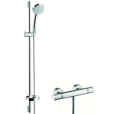 Immagine di hansgrohe Croma 100 Sistema doccia esterno Vario EcoSmart 9 l/min con termostatico Ecostat Comfort e asta 65 cm, cromo, 27033000