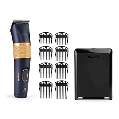 Immagine di BaByliss E986E Tagliacapelli con Batteria agli ioni di Litio, Lame in Carbon Titanium, 8 Guide taglio, Autonomia 160 minuti, Blu/Oro