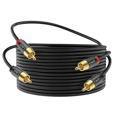 Immagine di J&amp;D 2 RCA M/M Stereo Audio Cavo, Cavo da 20 FT con Connettore Placcato in Oro e Guscio Rame 2RCA Maschio a per Home Theater, HDTV, Amplificatori, Altoparlanti, 6 Meter