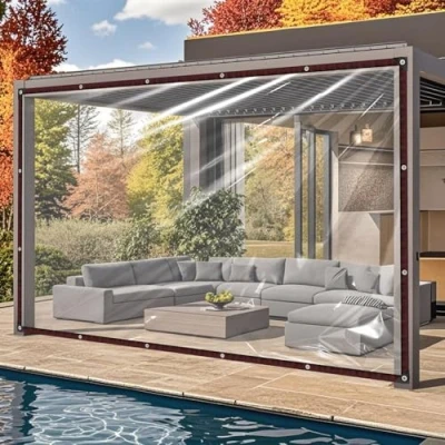 Immagine di QOFLY Telone Occhiellato Impermeabile 1X2M Trasparente per Esterno,Teloni Impermeabili Occhiellati PVC,Tenda da Balcone in Plastica Esterni, Antipolvere, Antipioggia,Faccia Multiuso Polietilene