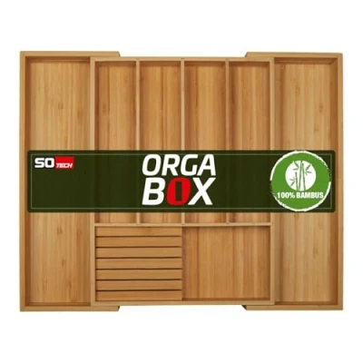 Immagine di ORGA BOX UNIVERSAL Portaposate in bambù regolabile per larghezza cassetto 400 600 mm fino a 5 scomparti profondità 473 (Dimensione interna)