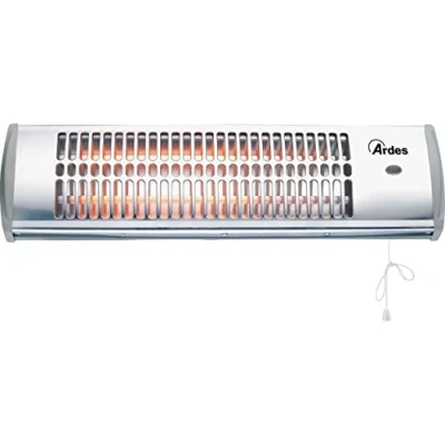 Immagine di Ardes Ar437B Stufa Al Quarzo Da Parete, Esterno Interno, Termoventilatore Parete Basso Consumo, Riscaldamento A Muro 2 Potenze 600W/1200W, Argento, ‎54 x 12 15 Cm
