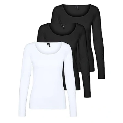 Immagine di VERO MODA Vmmaxi My Ls Soft Uneck Ga Noos Maglia a maniche lunghe da donna, 2 x nero, 1 bianco brillante, S