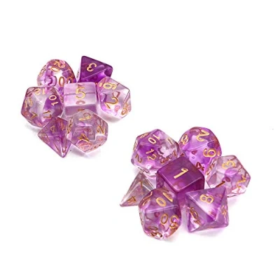 Immagine di DollaTek Dadi poliedrici Trasparenti Set Giochi da Tavolo 2 x 7 (14 Pezzi) Serie Die D20 D12 D10 D8 D6 D4 DND Rpg MTG Doppi Colori One Piece (Viola)