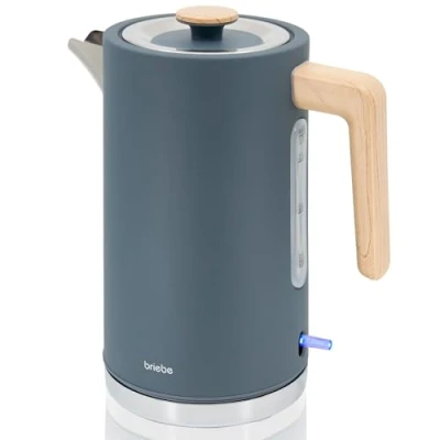 Immagine di briebe Nordic Bollitore Elettrico 1,7L, Teiera Elettrica Infusione 2200 W, Ebollizione Rapida, senza BPA, Base 360, Controller Strix, Spegnimento Automatico, Design Nordico Effetto Legno, Grigio