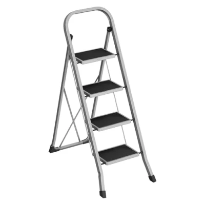 Immagine di SONGMICS Scaletta, Scala a 4 Gradini, Scaletta Pieghevole, Chiusura di Sicurezza per Piegamento, Facile da Riporre, Portante 150 kg, Grigio Tortora GSL004G01