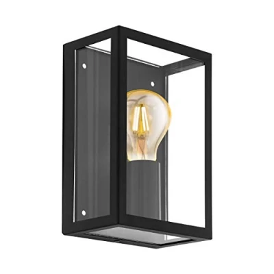 Immagine di Eglo lampada da parete esterno Alamonte 1, uno punto luce, in acciaio zincato, nero, trasparente, E27, IP44
