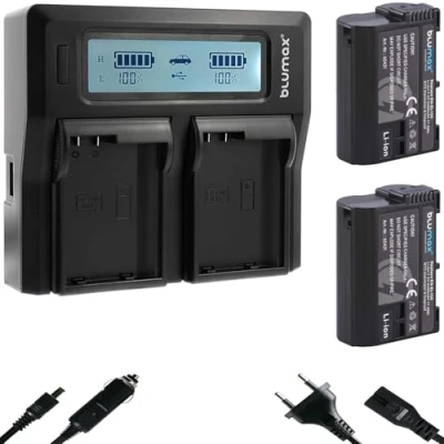 Immagine di 2 batterie di ricambio per Nikon EN EL15c, 2400 mAh, con sensore NTC e alloggiamento V1 + caricatore LCD Dual EL15b EL15a EL15 Z8 Z7 II Z6 III Zf