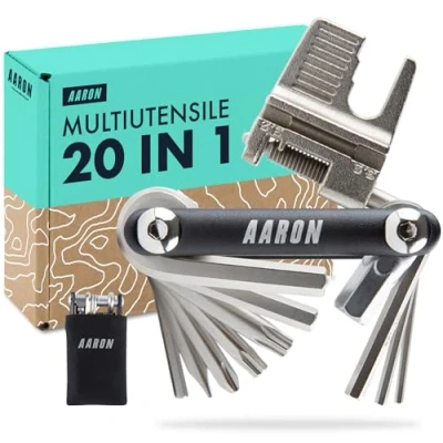 Immagine di AARON strumento multifunzione 20 in 1, per bicicletta, acciaio inox/alluminio, pieghevole, con molte funzioni, pratico colore nero
