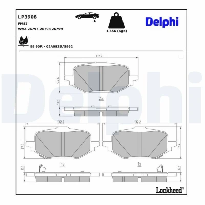 Immagine di DELPHI Kit pastiglie freno con segnalatore acustico usura lamierino anticigolío senza accessori LP3908
