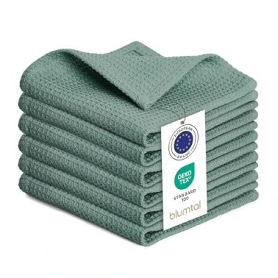 Immagine di Blumtal Strofinacci Cucina Cotone 30x30cm in Set da 10 Stracci 100% canovacci Lavabili a 60C Asciugamani con Design Waffle asciughini Verdi