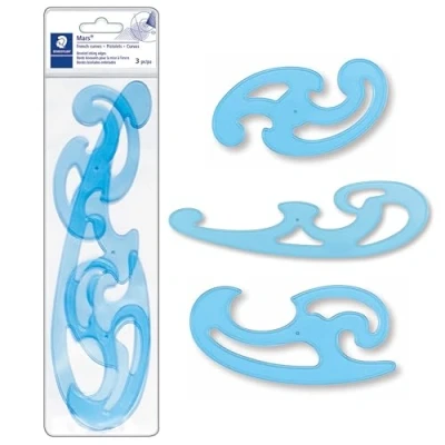 Immagine di Staedtler Mars Curvilinee per Disegno Tecnico, Set di Tre Forme in Plastica Disegnare Curve Raggio Variabile, Stencil Geometrici Ideali Scuola Ufficio e Studio Artistico, 3 Pezzi