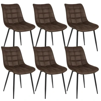 Immagine di WOLTU BH247dbr 6 Sedie Sala da Pranzo Sgabello Imbottito con Rivestimento in Tessuto Marrone Scuro Pezzi