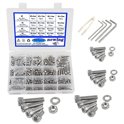 Immagine di newlng Kit Viti e Dadi M2 M3 M4 M5 Esagono Incassato Bulloni Acciaio Inossidabile 304 a Brugola Esagonale Testa Bussola Rondelle Assortimento 940pezzi