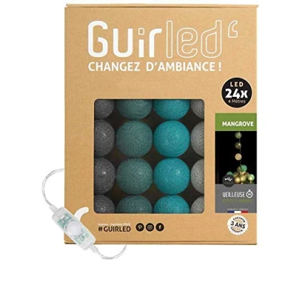 Immagine di GuirLED Guirlanda luminoso a LED per batuffoli di cotone USB Luce notturna bambini 2h Alimentatore doppio 2A incluso 3 intensità 24 sfere 2,4m Mangrove