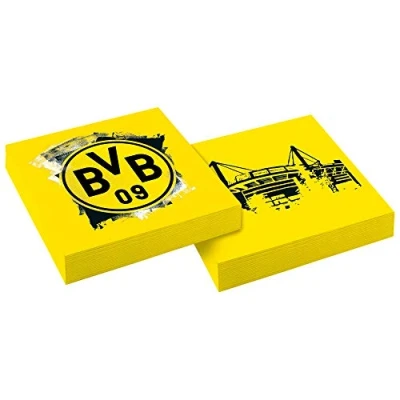 Immagine di amscan 9908528 Tovaglioli BVB, 20 Pezzi, Dimensioni 33 x cm, Motivo: Borussia Dortmund, Bavaglino USA e Getta, per Calcio, Feste, Fan del Compleanno