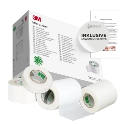 Immagine di P Beauty Nastro in micropore 3M, 5 pezzi, colore bianco, con consigli per l&#039;estensione delle ciglia, cerotto medico tessuto non tessuto, privo di lattice, ipoallergenico, traspirante,