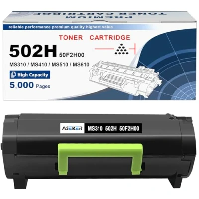 Immagine di ASEKER 502H 50F2H00 Toner di Cartuccia Compatibile per Lexmark MS310 MS310d MS310dn MS312dn MS315dn MS410d MS410dn MS415dn MS510dn MS610de MS610dn MS610dte MS610dtn Stampanti 5000 Pagine (Nero*1)