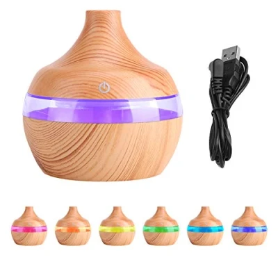 Immagine di 300ML Umidificatore Legno Umidificatori Nebbia d&#039;aria Fresca Olio Diffusore Aromi LED Colorato Luce Notturna con Cavo USB per Casa Ufficio Auto Terme Yoga Stanza Bambino