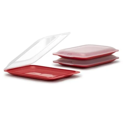 Immagine di TATAY Set di 3 scatole per salumi freschi, senza BPA, riutilizzabili, impilabili, lavabili in lavastoviglie e nel microonde, colore rosso mirtillo. Dimensioni 17 x 3,2 25,2 cm