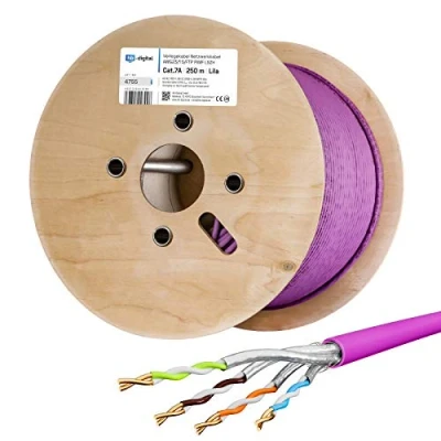 Immagine di HB DIGITAL, cavo di rete, cat.7A, LAN, installazione AWG 23/1, in rame, professionale S/FTP, PIMF, LSZH, senza alogeni, approvato RoHS, Ethernet, dati, 10 Gbit, 1000 MHz