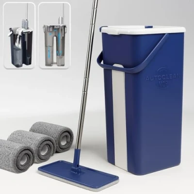 Immagine di STARLYF Set Mocio Lavapavimenti e Secchio Autoclean Mop 360º (3 Panni in microfibra extra), Doppia Vaschetta,Uso Bagnato Asciutto, Manico Acciaio Inox, Rotante
