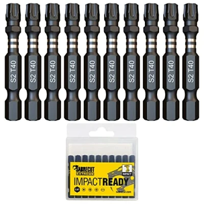 Immagine di SabreCut SCTX4050_10 Set di 10 punte per cacciavite a percussione TX40 T40 da 50 mm, punta singola Torx resistente, con scatola