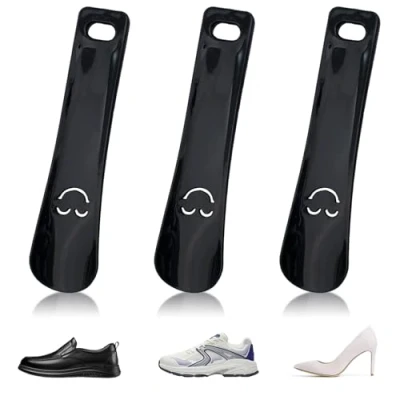 Immagine di GZDAOXIA set di 3 nero calzascarpe, con 15cm manico, calzascarpe corto,calzascarpe Plastica,uomini e donne universali,ideale per aiuto calza scarpe
