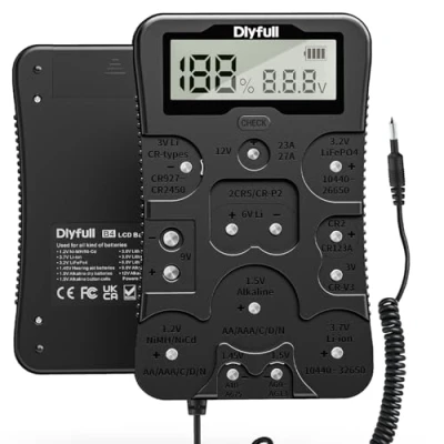 Immagine di Dlyfull tester universale per batterie AAA AA C D 9V CR123A CR2032, misuratore di batteria con display LCD tutte le e la batteria, digitale a bottone da 1,5 V 3 V,