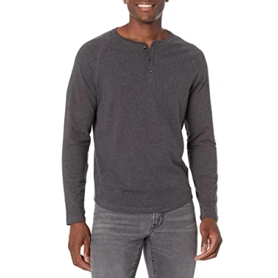 Immagine di Amazon Essentials Maglia con Collo Serafino a Maniche Lunghe Slim Uomo, Carbone Puntinato, L