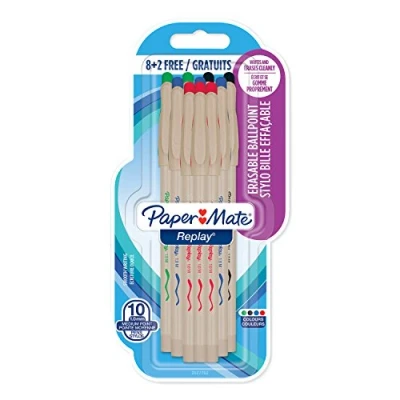 Immagine di Paper Mate Replay Penna a Sfera Cancellabile, Colori Assortiti, Confezione da 8+2