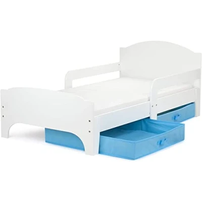 Immagine di Leomark letto per bambini in legno 140 x 70 cm, SMART lettino con cassetto, materasso e telaio, colore Bianco, mobili bambini, attrezzatura stanza bambino