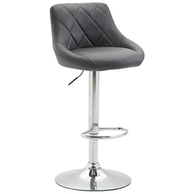 Immagine di CLP Sgabello Design Imbottito Lazio in Similpelle I Girevole con Poggiapiedi Sedia Alta Cucina Regolabile 83 104 CM, Colore:Grigio, Colore del Telaio:Cromo