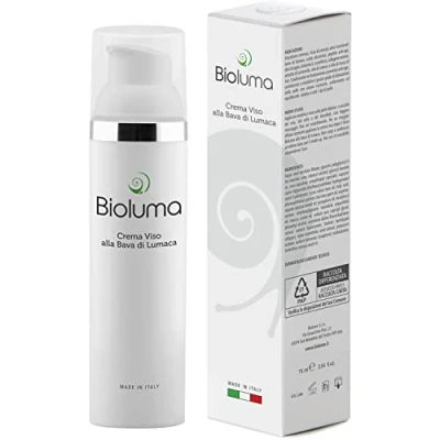 Immagine di Bioluma Bava di Lumaca Crema Viso 75ml con Acido Ialuronico Collagene Vitamina E Azione Antiage Nutriente Idratante Uniformante Equilibrante Coadiuvante Trattamento Rughe Collo Decolletè Made in Italy