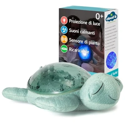 Immagine di Cloud b proiettore di luce oceanica notturna con 2 dolcie melodie e rumori bianchi Ricaricabile Luminosità regolabile Auto spegnimento Cry Sensor Tranquil Turtle Verde (Ricaricabile)