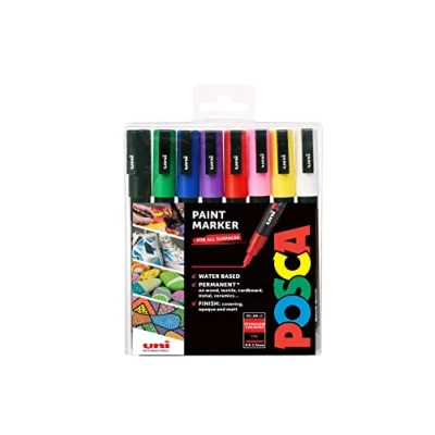 Immagine di Posca 153544842 Set Marcatore a Tempera Base d&#039;Acqua, 1.5 mm, 8 Pezzi