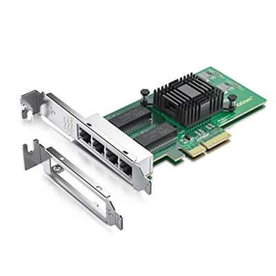 Immagine di 10Gtek® I350 T4 Scheda di Rete 1.25G Gigabit PCIE per Intel Chip, Quad RJ45 Ports, PCI Express 2.1 X4, Ethernet LAN Card, 10/100/1000Mbps NIC pour Windows Server, 7/8/10, XP and Linux