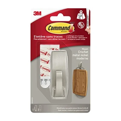 Immagine di 3M Gancio in metallo medium Command™ Modern Reflection (L x L A) 79 29 mm Nickel (spazzolato) Contenuto: 1 pz.