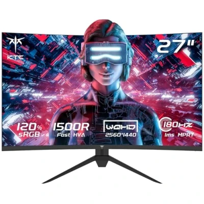Immagine di KTC Monitor Gaming Curvo 27 Pollici, 180Hz, 2K QHD 2560 x 1440p Schermo PC, VA 1500R Senza Cornice, 1ms, HDR, Computer con FreeSync &amp; G sync, Eye Care, VESA, DP HDMI 144Hz, H27S17