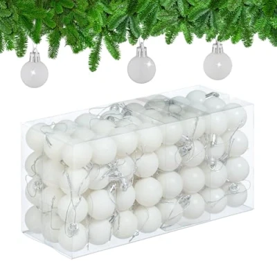 Immagine di Relaxdays Palline di Natale, Set da 96 Palle Opache, Lucide, Glitterate, HxD: 4x3 cm, Addobbi Albero Natalizi, Bianco