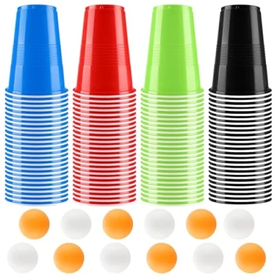 Immagine di Sprifityy Beer Pong,100 pezzi 500ml Bicchieri Pong e 12 Palline da P ing Pong,Bicchieri di plastica riutilizzabili,per Giochi bevute, Feste, Compleanni, Matrimoni, Campeggio