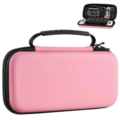 Immagine di MoKo Custodia Switch Compatibile con Nintendo Switch/Switch OLED, Rigida Portatile per 10 Slot Schede di Gioco, Accessori, Rosa Pastello