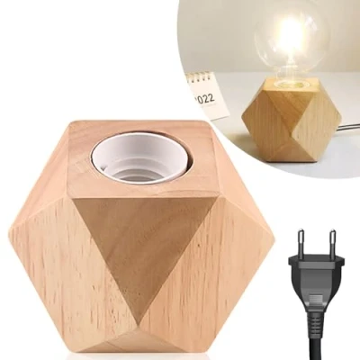Immagine di Nizirioo lampada da tavolo in legno, E27, con base piccola comodino legno di diamante, EU Plug perfetta per camera letto, soggiorno, ufficio