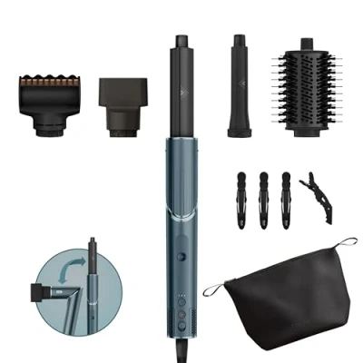 Immagine di Shark FLEXSTYLE Styler e Asciugacapelli 5 en 1, Set Regalo Limited Edition, cilindri ad aria, FrizzFighter, spazzola ovale, concentratore, pinze, custodia, senza danni da calore, Verde Acqua HD450TLEU
